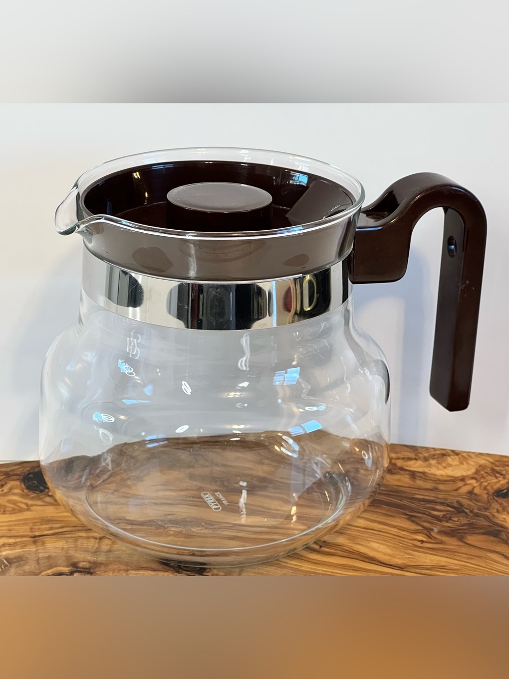 Vintage Pyrex France Glass Coffee Tea Pot Brown Plastic Lid 6 Cup